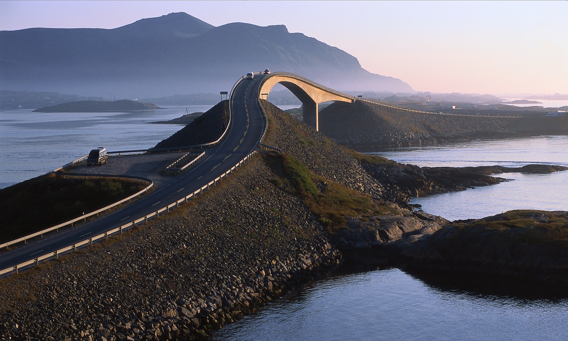 Atlantic Ocean Road at sunset on a calm summer evening